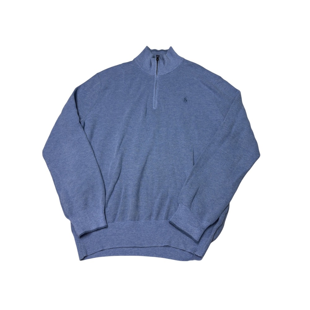 Polo Ralph Lauren Pima Cotton Quarter Zip Sweater Blue Mens Large 710701611019